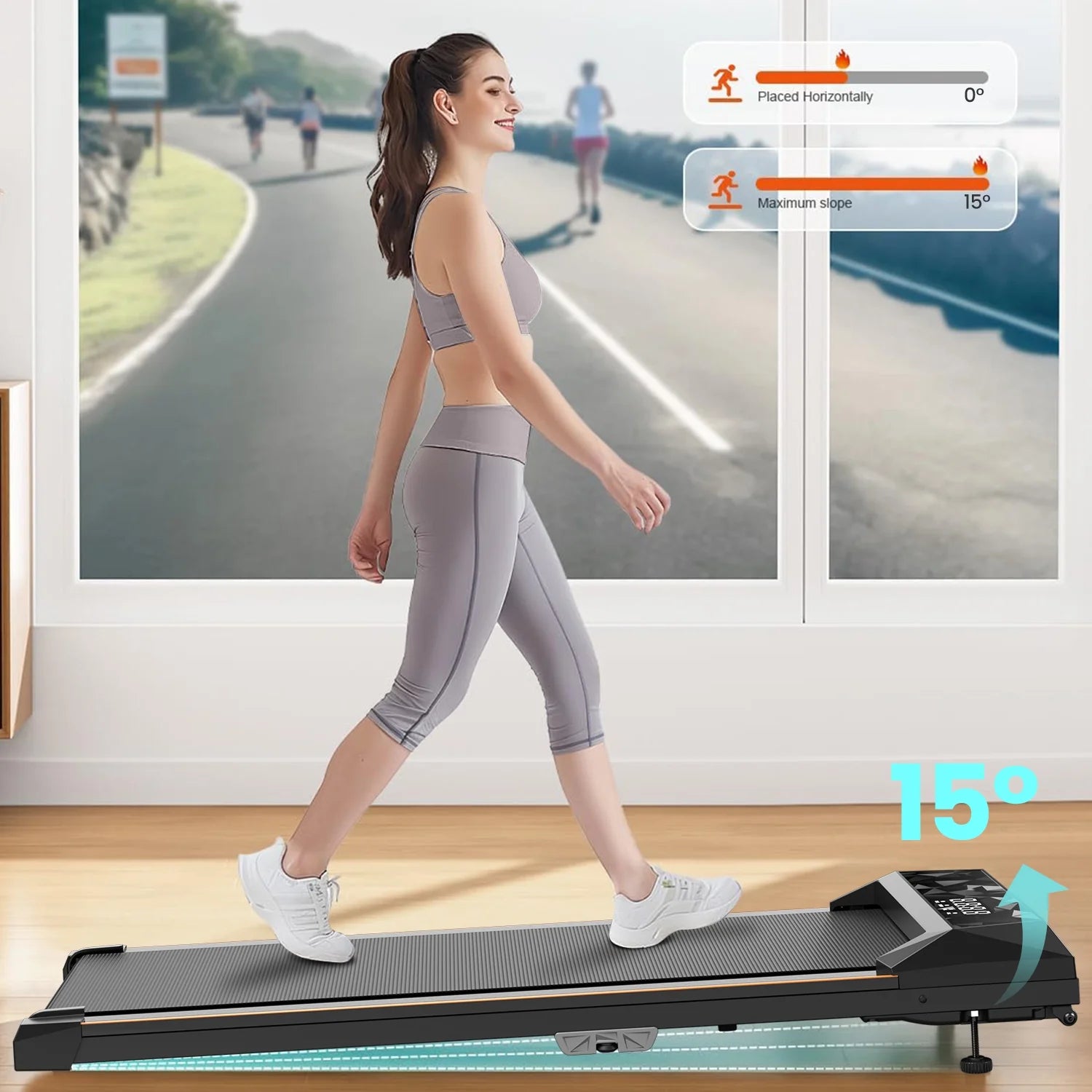 CoolHut Walking Pad, Under Desk Treadmill, 4-in-1 Home/Office Treadmill, No Installation, Low Noise, LED Display, 265 lb. Capacity with Remote Control