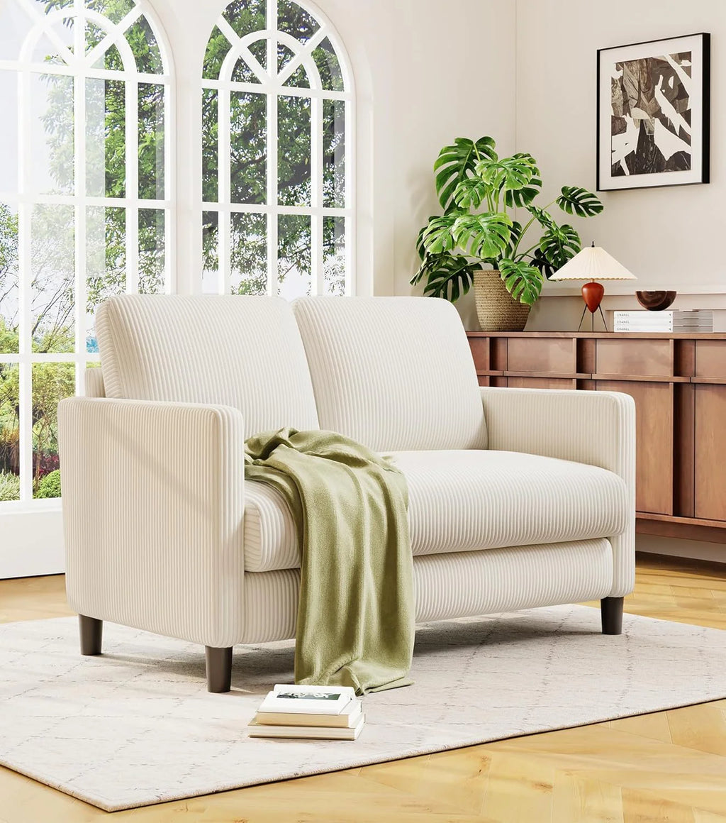 Loveseat Sofa 51" Love Seat Comfy Corduroy Small Loveseat Small Spaces Tool-Free Setup Couch