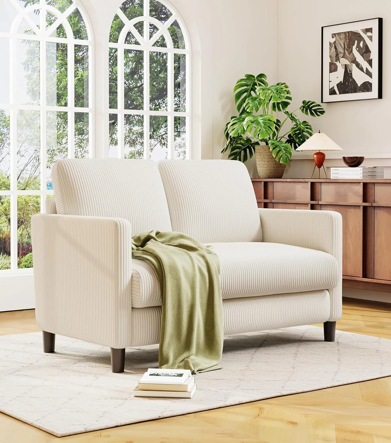 Loveseat Sofa 51" Love Seat Comfy Corduroy Small Loveseat Small Spaces Tool-Free Setup Couch