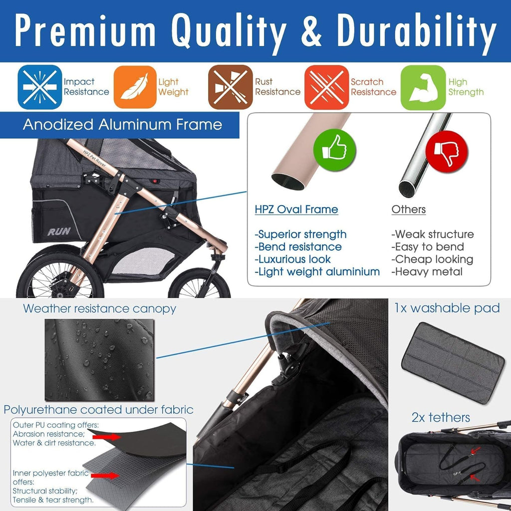 Jogging Sports Stroller with Comfort Rubber Wheels/Zipper-Less Entry/1-Hand Quick Fold/Aluminum Frame for Small/Medium Dogs Cats and Pets (Green Camo)
