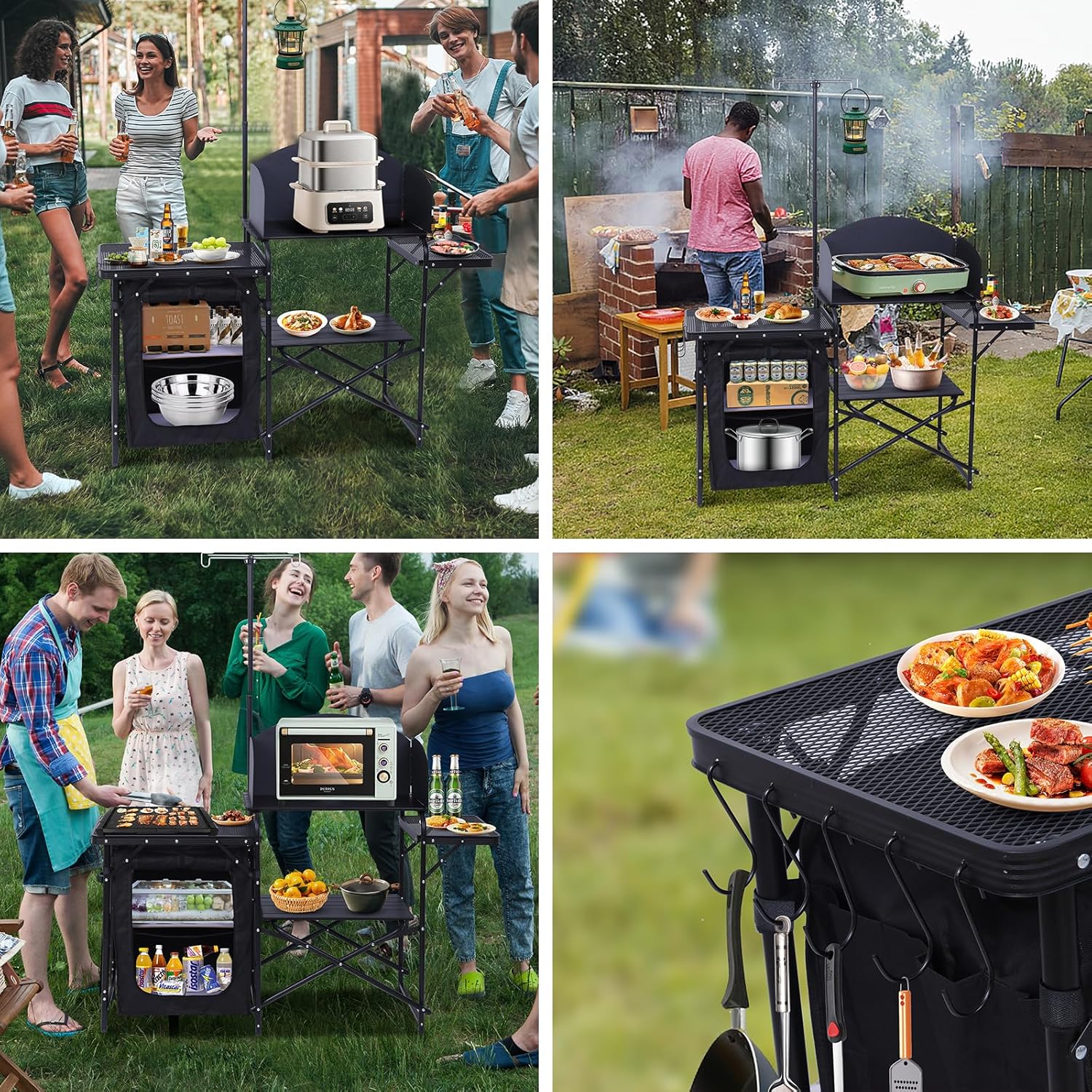 Portable Charcoal Grill Folding Camping Grills + Camping Kitchen Station Camping Table Picnic Table Grill Table Folding Table