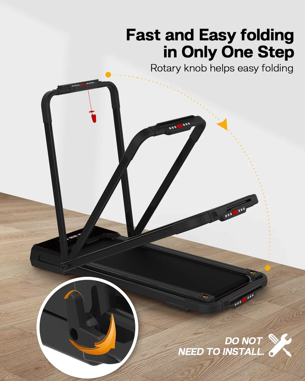 FYC 3.5HP Under Desk Treadmill 300LBS Weight Capacity 2-in-1 Foldable Design Remote Control & LED Display Compact Electric Walking and Running Machine for Walking Running Jogging (Black)