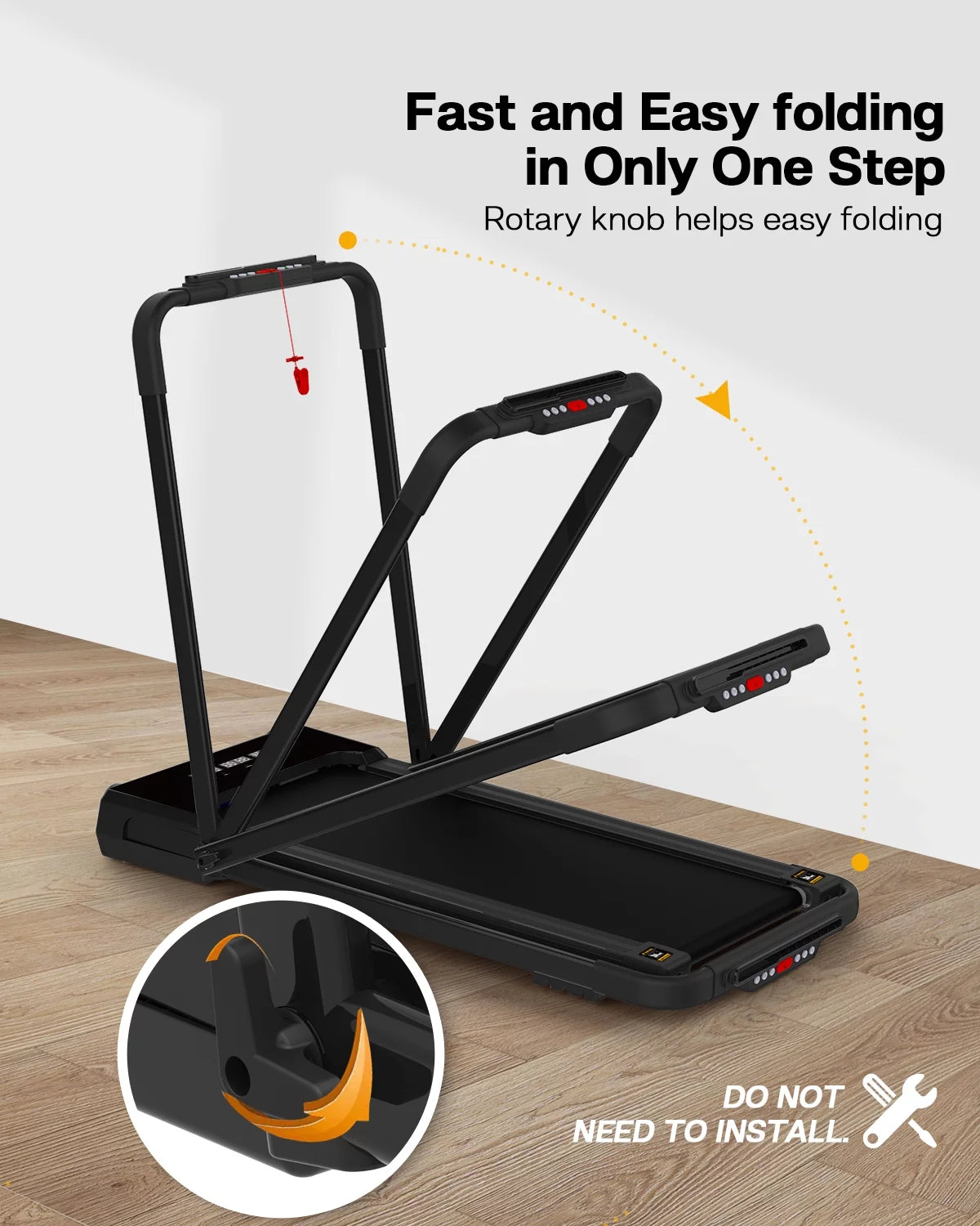 FYC 3.5HP Under Desk Treadmill 300LBS Weight Capacity 2-in-1 Foldable Design Remote Control & LED Display Compact Electric Walking and Running Machine for Walking Running Jogging (Black)