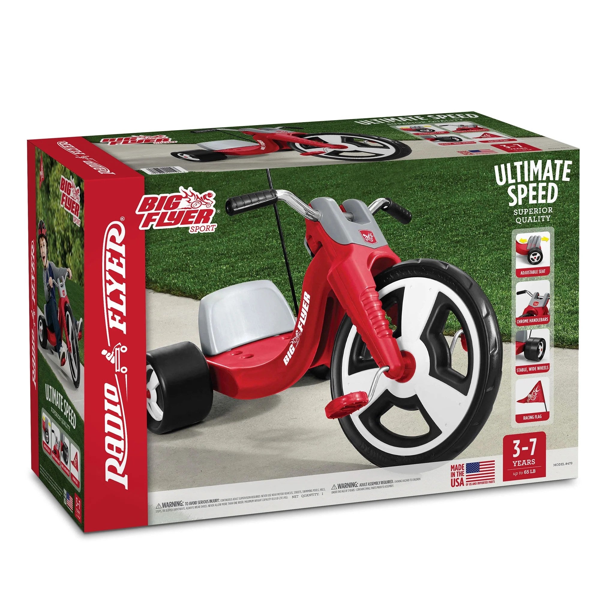 Radio Flyer Big Sport Chopper Tricycle With 16-Inch Front Wheel, Unisex, Red, For Ages 3-7