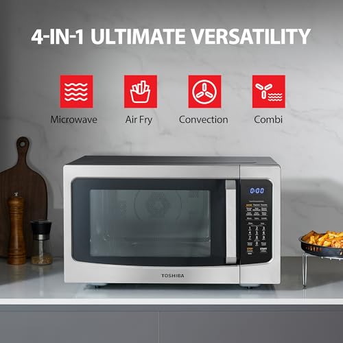 Toshiba Air Fryer Combo 4 in 1 Countertop Microwave Oven, Smart Sensor, Convection, Mute Function, Position Memory 13.6" Turntable, 1.5 Cu Ft, 1000W, Silver, ML EC42P(SS): Home &amp; Kitchen