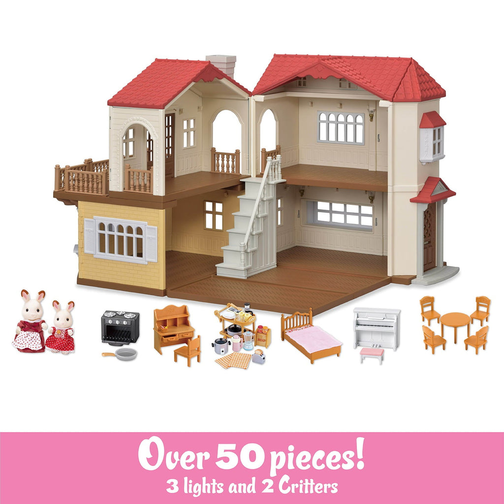 2025 Calico Critters Red Roof Country Home, Dollhouse Playset with Figures, Furniture and Accessories