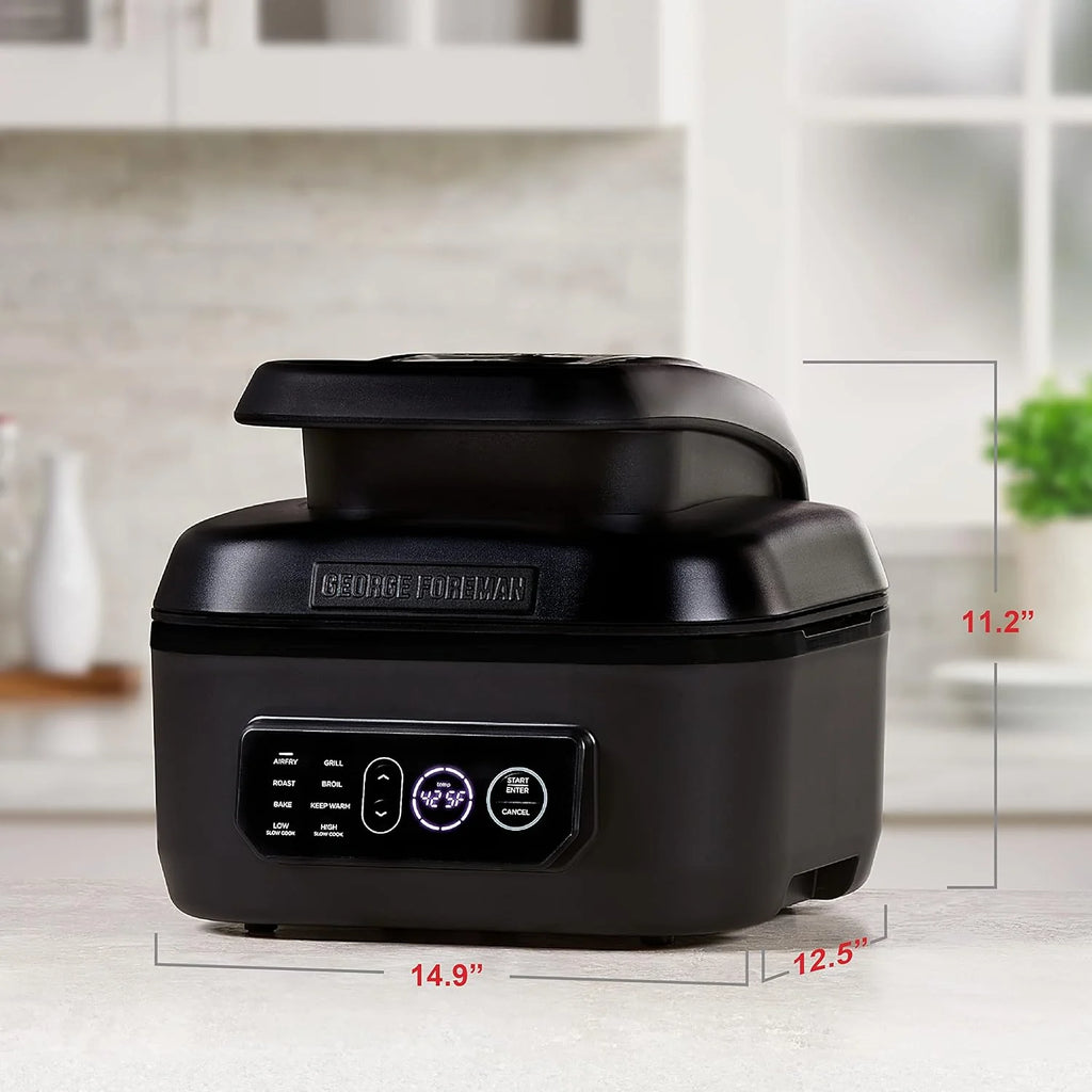George Foreman Beyond Grill锟�?7-in-1 Electric Indoor Grill with Air Fry Technology, MCAFD800D, Black, Large