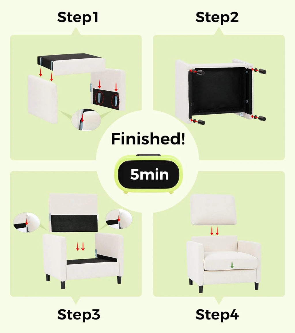 Loveseat Sofa 51" Love Seat Comfy Corduroy Small Loveseat Small Spaces Tool-Free Setup Couch