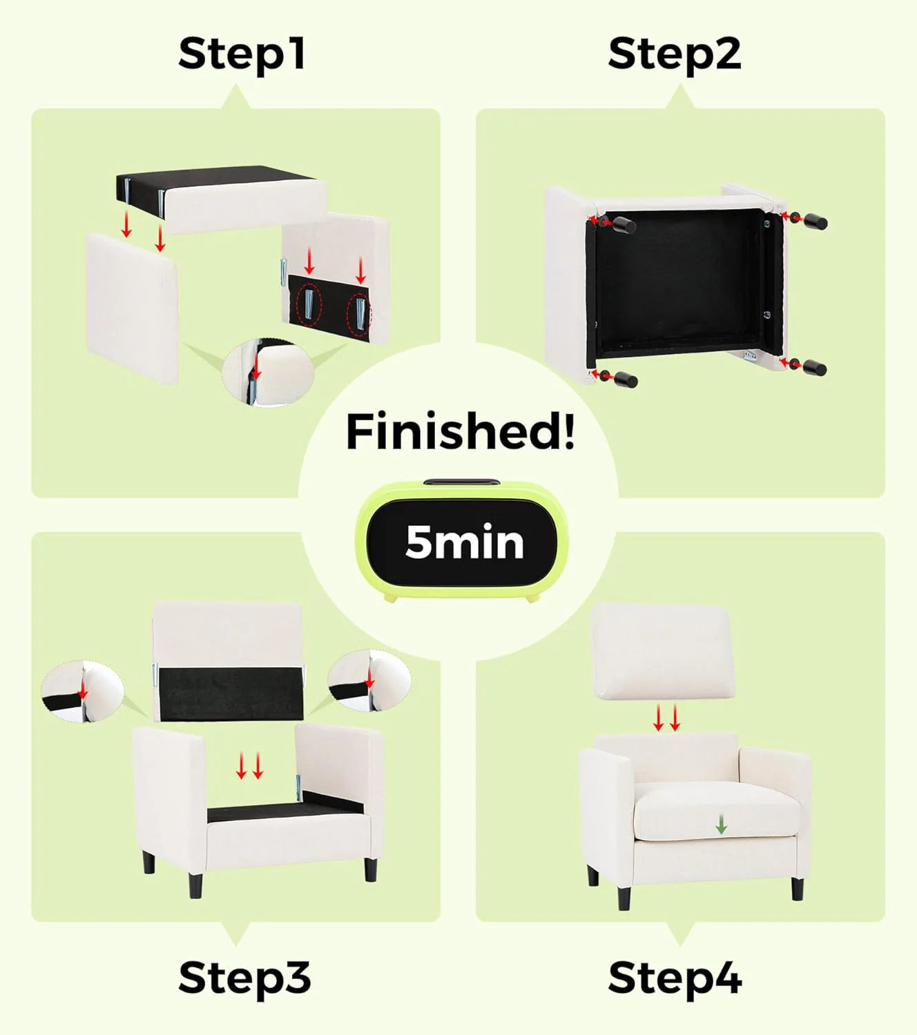 Loveseat Sofa 51" Love Seat Comfy Corduroy Small Loveseat Small Spaces Tool-Free Setup Couch