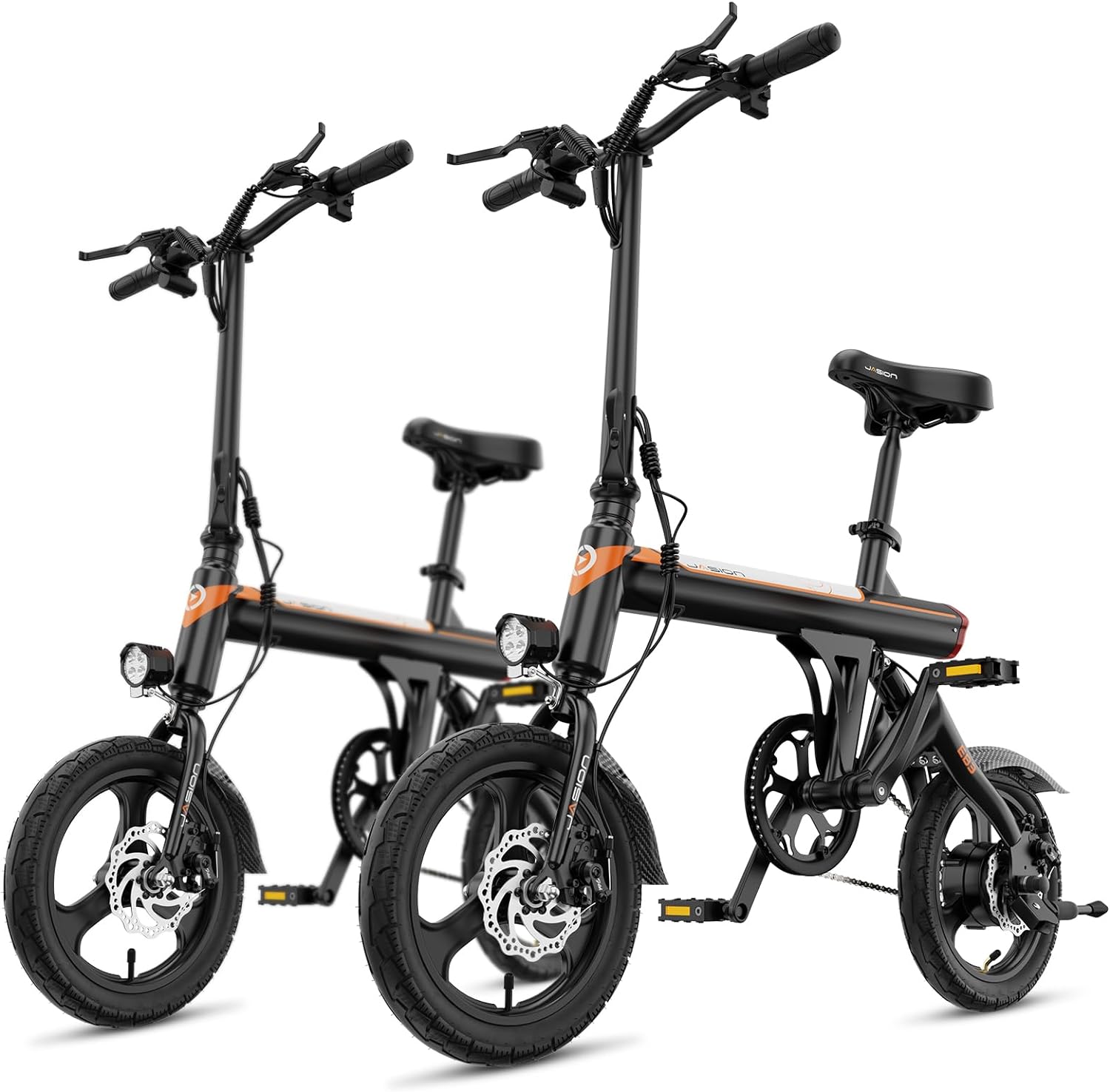 Jasion EB3 Electric Bike Adults 21mph, 500W Peak Motor, 270Wh Battery, Rear Suspension, 3 Levels Assist, 14&prime;&prime; Folding Ebike for Adults and Teens, Complies to UL2849