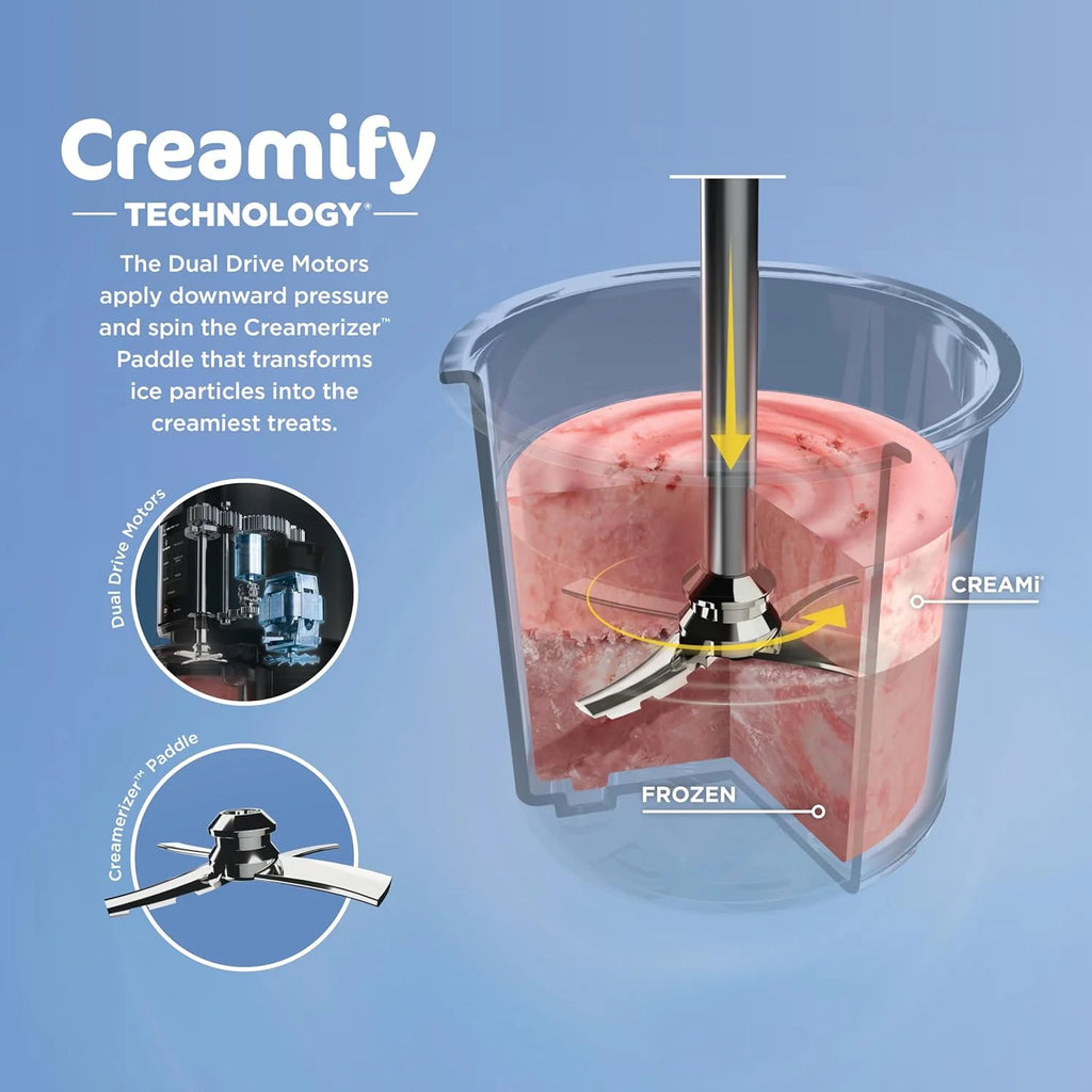 2025 NC301 CREAMi Ice Cream Maker, for Gelato, Mix-ins, Milkshakes, Sorbet, Smoothie Bowls & More, 7 One-Touch Programs, with (2) Pint Containers & Lids, Compact Size, Perfect for Kids, Silver