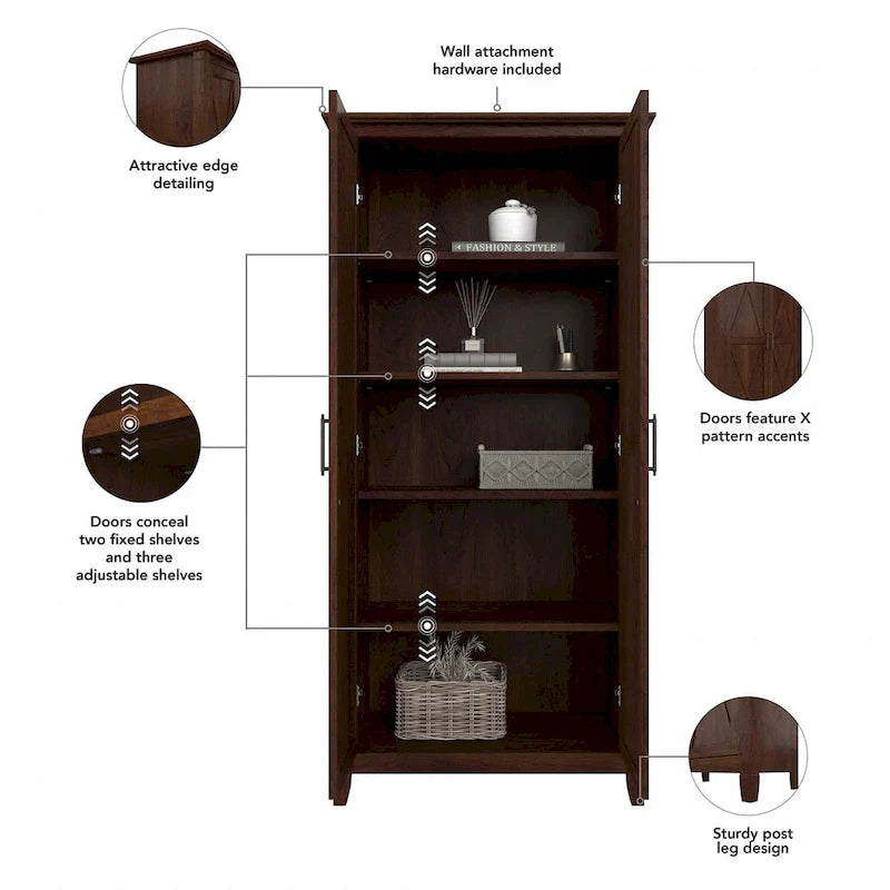 Key West Tall Storage Cabinet with Doors and Shelves by Bush Furniture