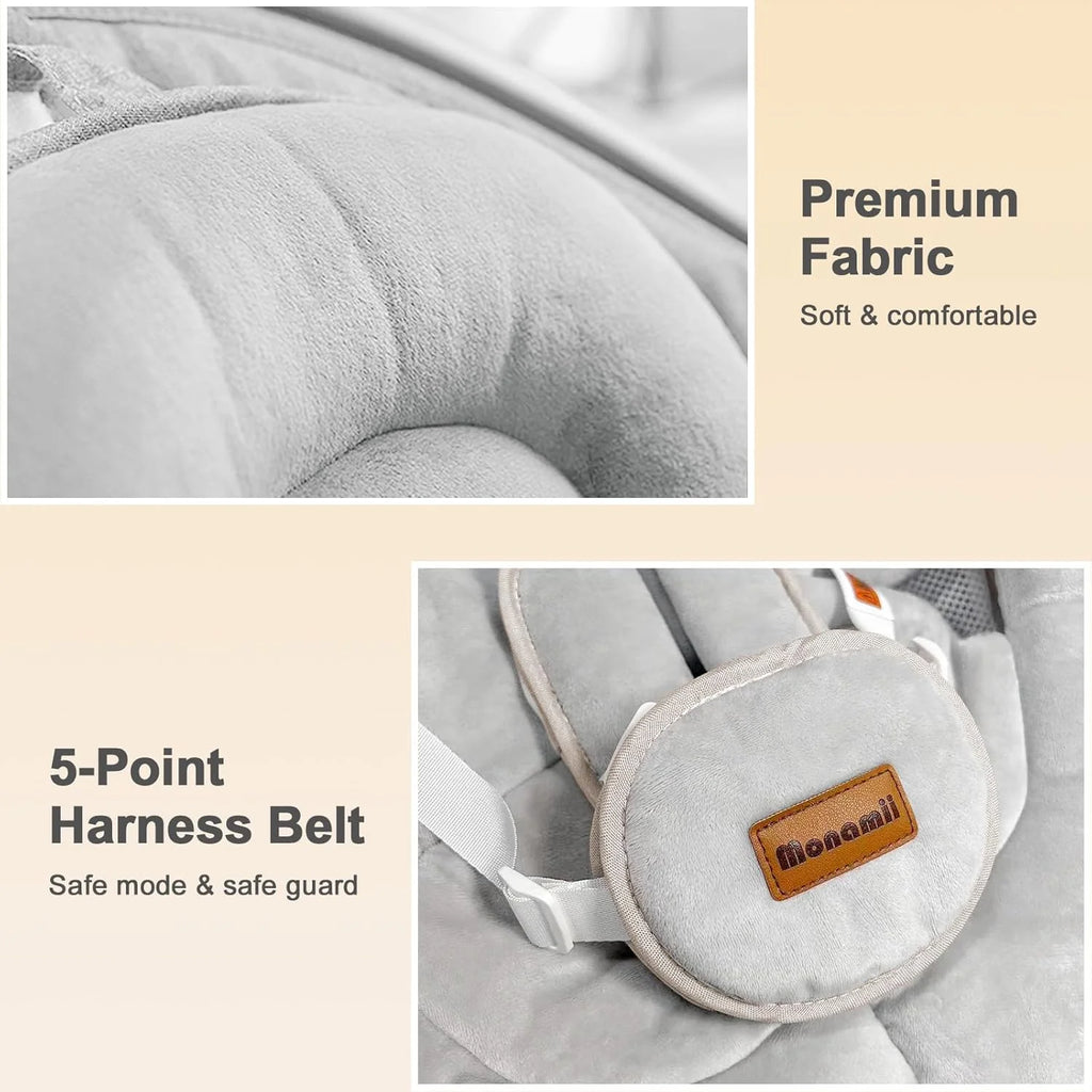Baby Swings for Infants, Monamii Baby Swing, Bluetooth Infant Swing with Music Speaker, 5 Speeds and Remote Control, Indoor & Outdoor Use