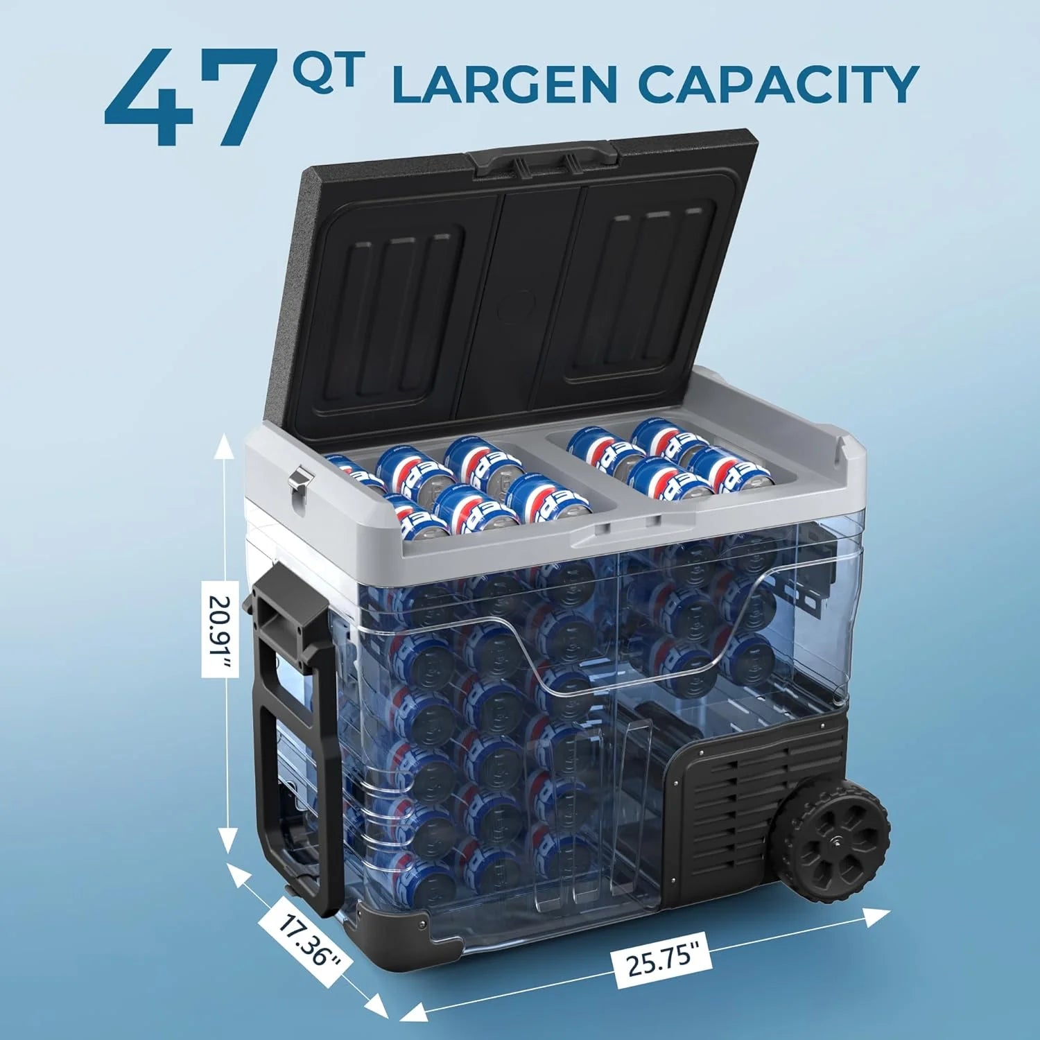 EUHOMY 12 Volt Refrigerator, 53QT(50L) Electric Cooler, Portable Freezer 12V/24V DC 110-240V AC, 12V Fridge -4℉~68℉, 12V Cooler with Wheels & 2 Baskets for Travel, Truck, Boat, Camping