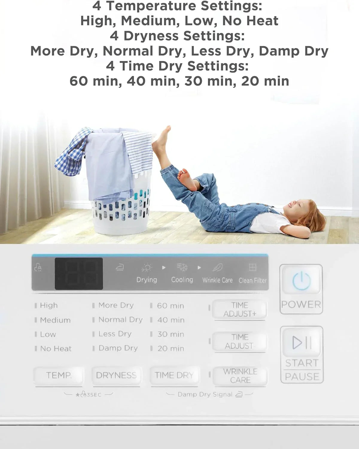 Compact Clothes Dryer 1.5 Cu. Ft. 850W Electric Dryer 120V Vented Dryer Stainless Steel Drum