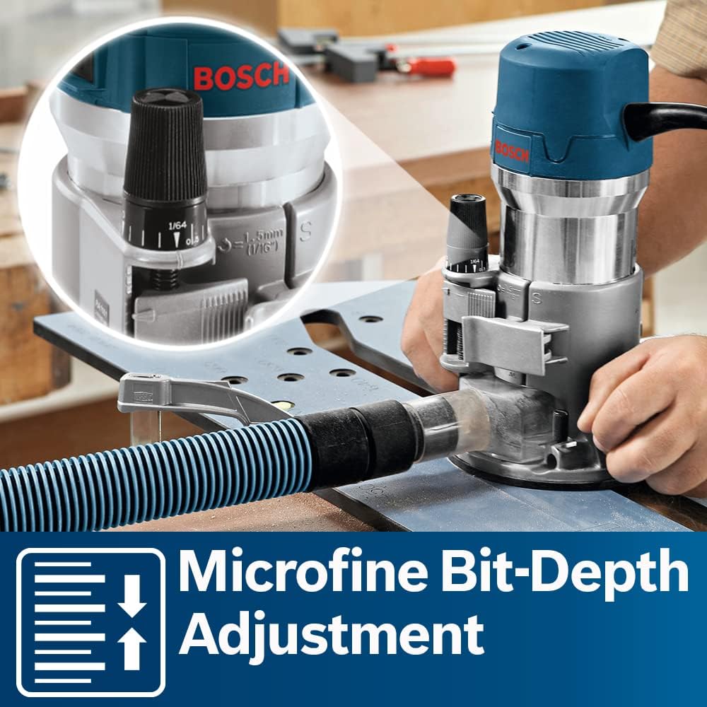 BOSCH 1617EVSPK Wood 12 Amp Router Tool Combo Kit – 2.25 Horsepower Plunge Router & Fixed Base with a Variable Speed