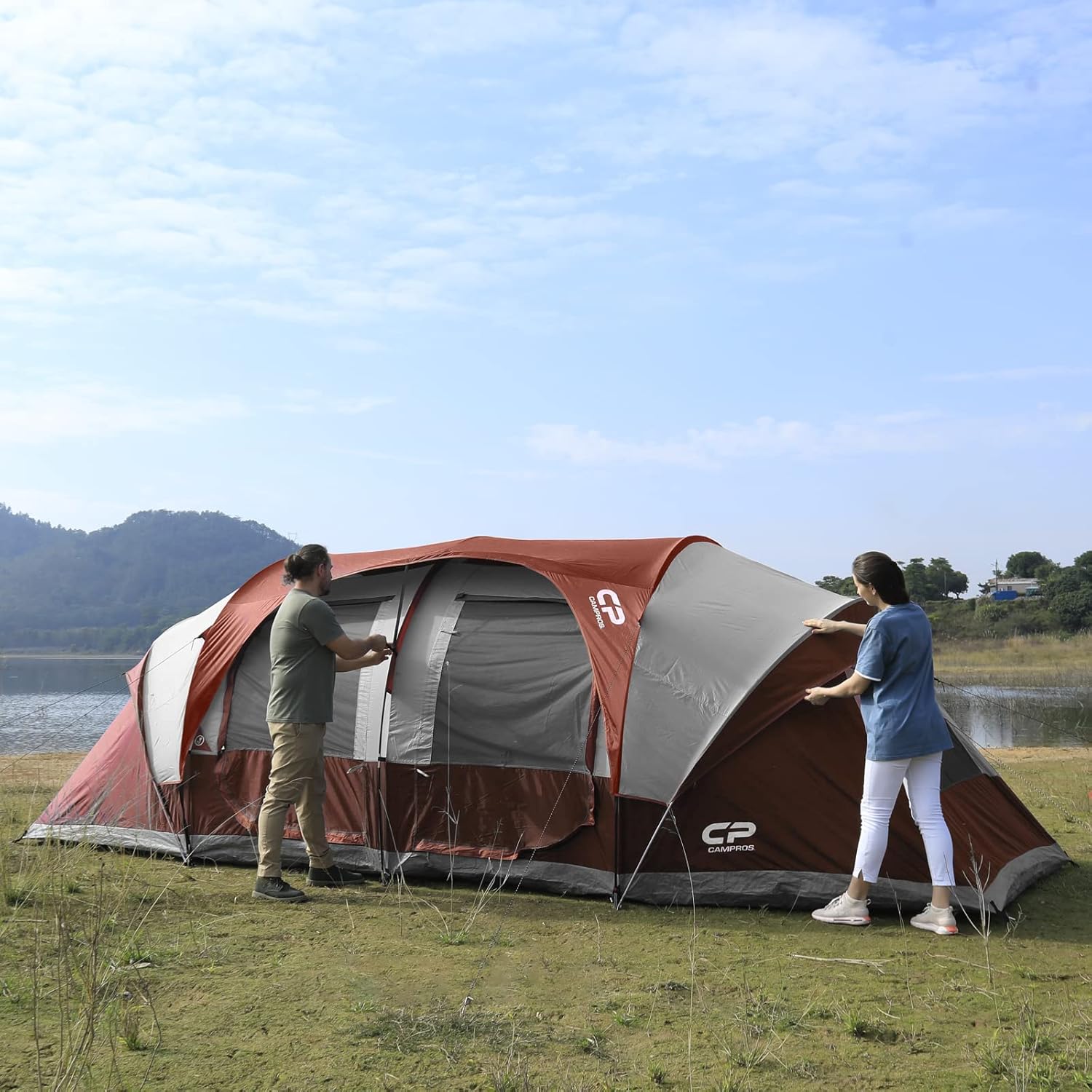 CAMPROS CP Tent 12-Person-Camping-Tents,3 Room Family Tents,Waterproof Windproof Family Tent with Top Rainfly,6 Large Mesh Windows,Double Layer,Easy Set Up, Portable with Carry Bag-20' x 9' x 72"(H)