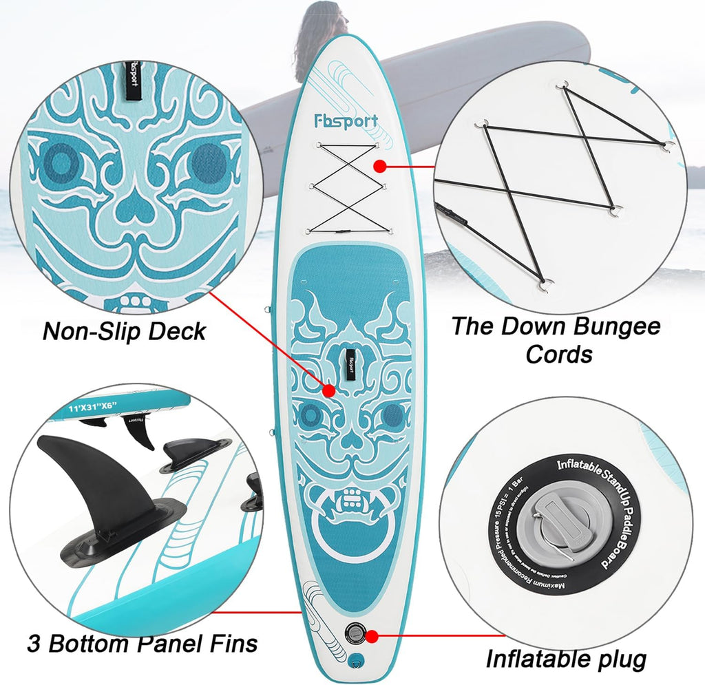Premium Stand Up Paddle Board Yoga Board with Durable SUP Accessories & Carry Bag | Wide Stance Surf Control Non-Slip Deck Leash Paddle and Pump for Youth & Adult