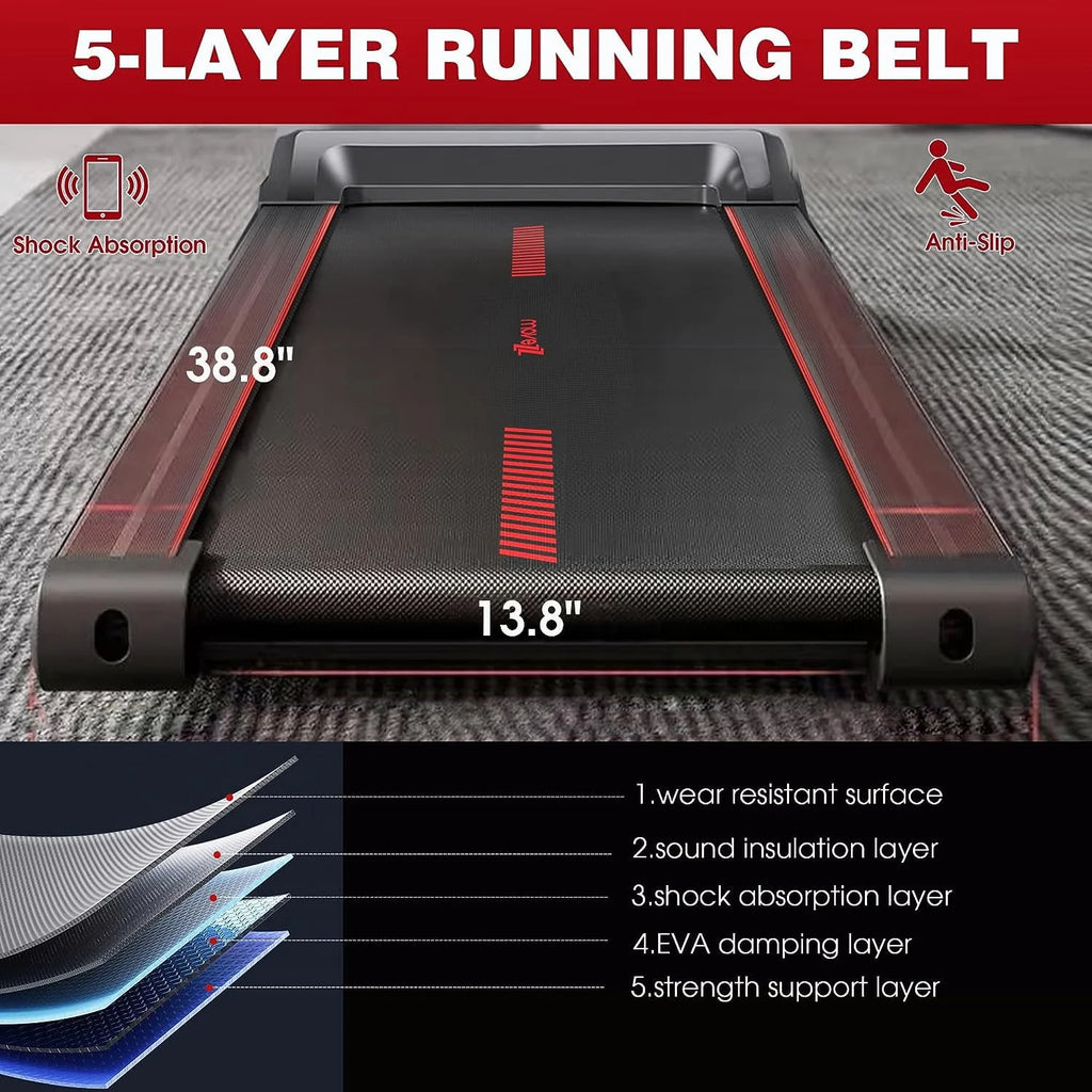 Superjoe Walking Pad Treadmill Under Desk 2 in 1 with Remote Control & Removable Handrails Under Desk Treadmills for Home Exercise Walking Running Jogging Machine LED Display Free Installation Red