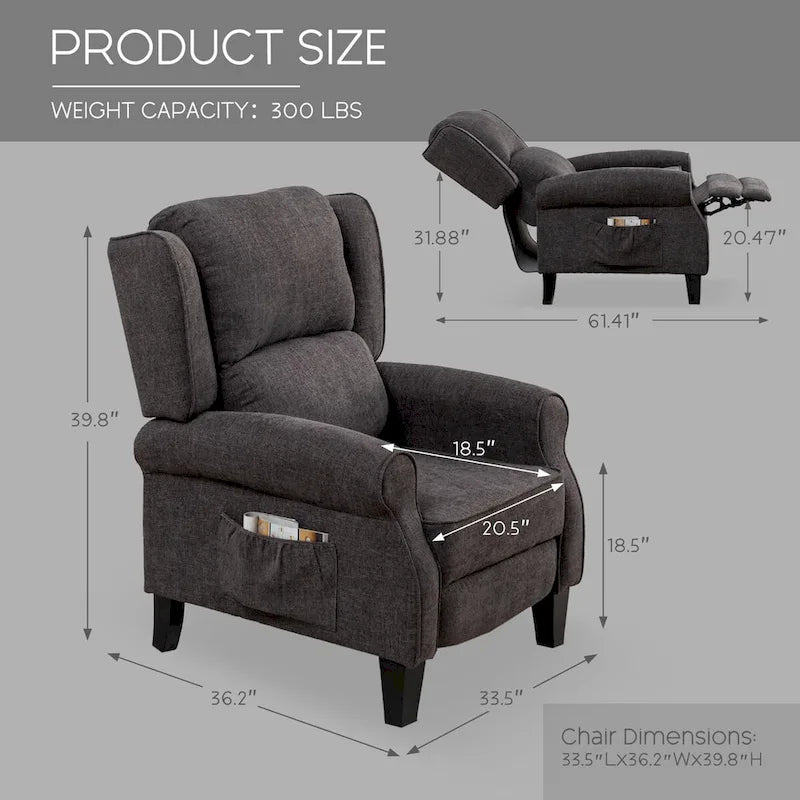 Manual Pushback Recliner Adjustable Accent Chair Wingback Armchair Set of 2