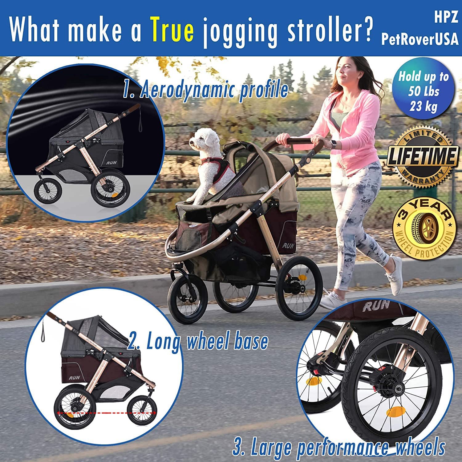 Jogging Sports Stroller with Comfort Rubber Wheels/Zipper-Less Entry/1-Hand Quick Fold/Aluminum Frame for Small/Medium Dogs Cats and Pets (Green Camo)