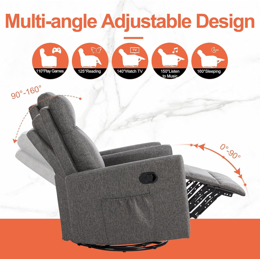 Sweetcrispy Massage Recliner Chair for Adults, Adjustable Home Theater Seating with Lumbar Support for Living Room, Modern Fabric Reclining, Pure Black