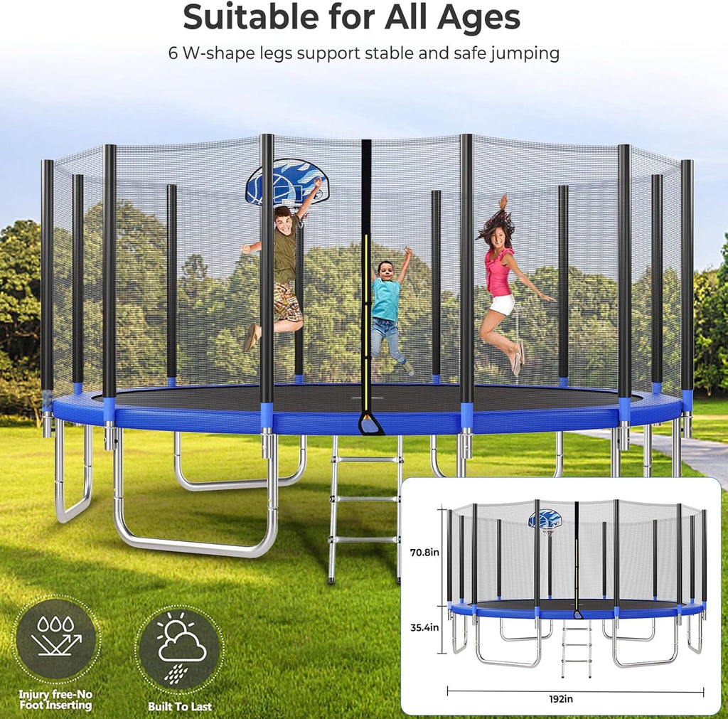 Upgraded 16Ft Trampoline with Basketball Hoop & Net