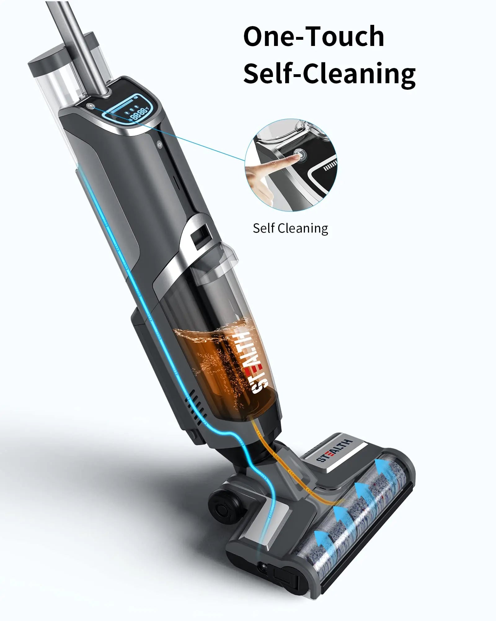 Stealth ECVP01 Cordless Wet Dry Vacuum Cleaners & Mop, Smart Hardwood Floor Cleaner with Self-Cleaning, Vacuum & Mop & Wash 3 in 1, Lightweight Mop Vacuum Cleaner for Area Rugs, Gray