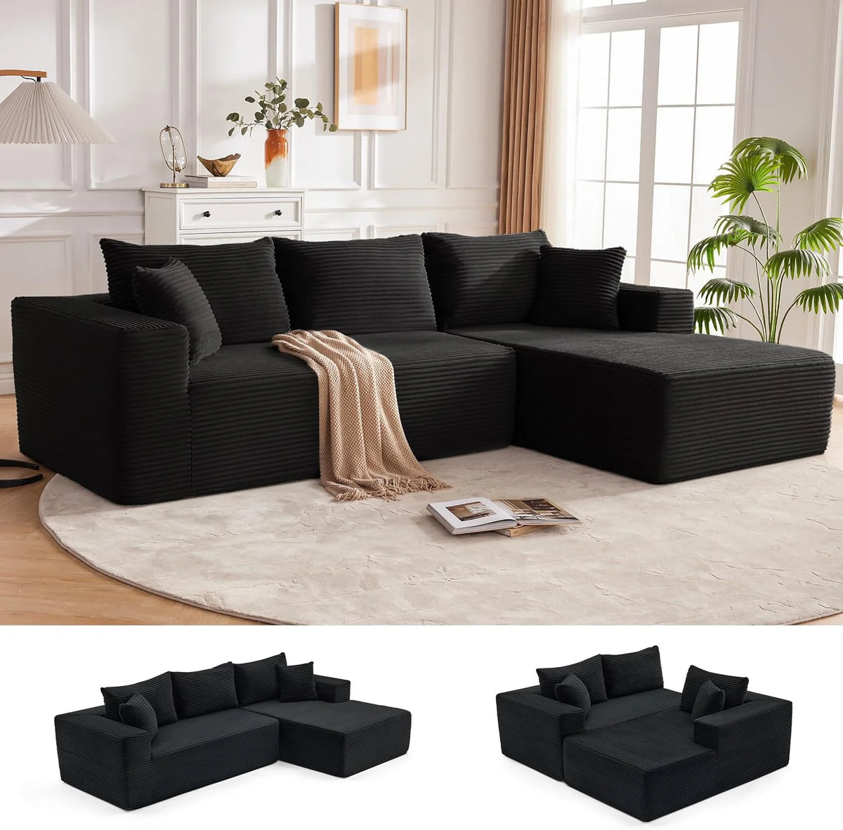 110 Cloud Sectional Couch, Boneless Sofa for Living Room Modular Sectional Sofa with Deep Seat