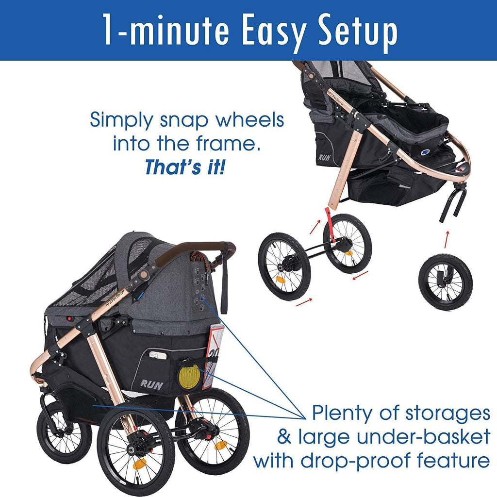 Jogging Sports Stroller with Comfort Rubber Wheels/Zipper-Less Entry/1-Hand Quick Fold/Aluminum Frame for Small/Medium Dogs Cats and Pets (Green Camo)