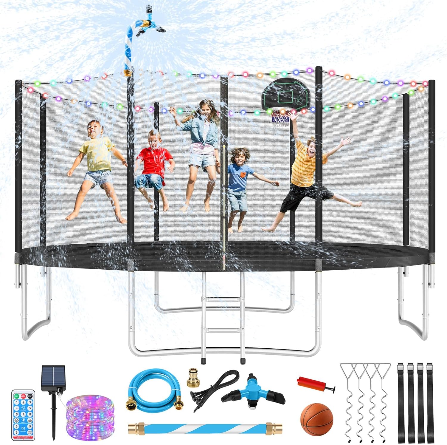 Upgraded 16Ft Trampoline with Basketball Hoop & Net