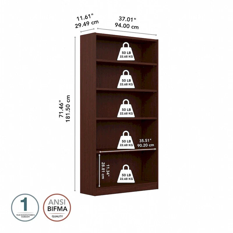 Universal Tall 5 Shelf Bookcase Storage by Bush Furniture
