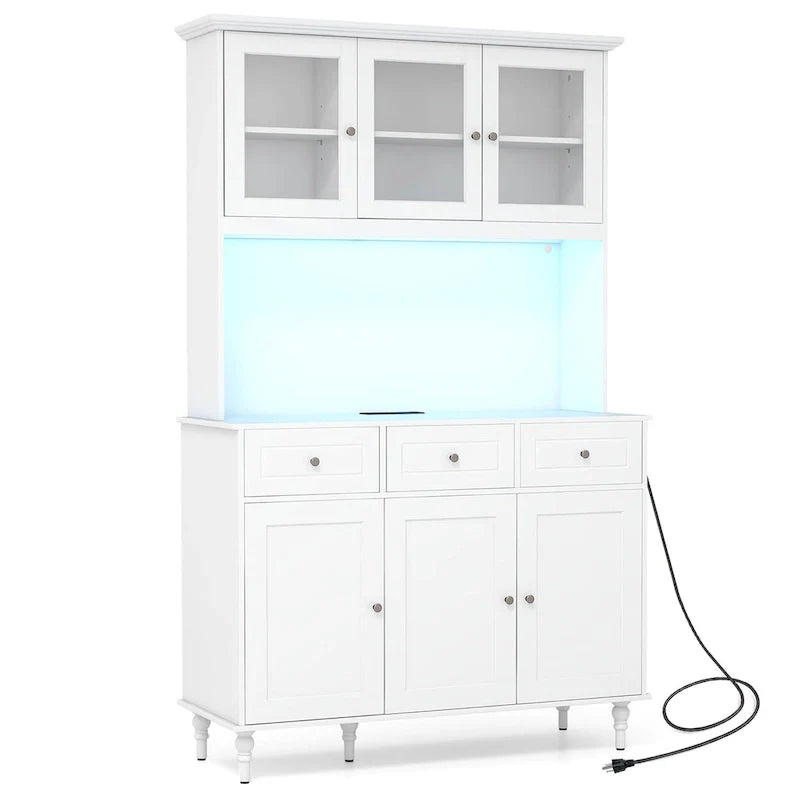 Gymax 77  Tall Kitchen Pantry Storage Cabinet with LED Lights and