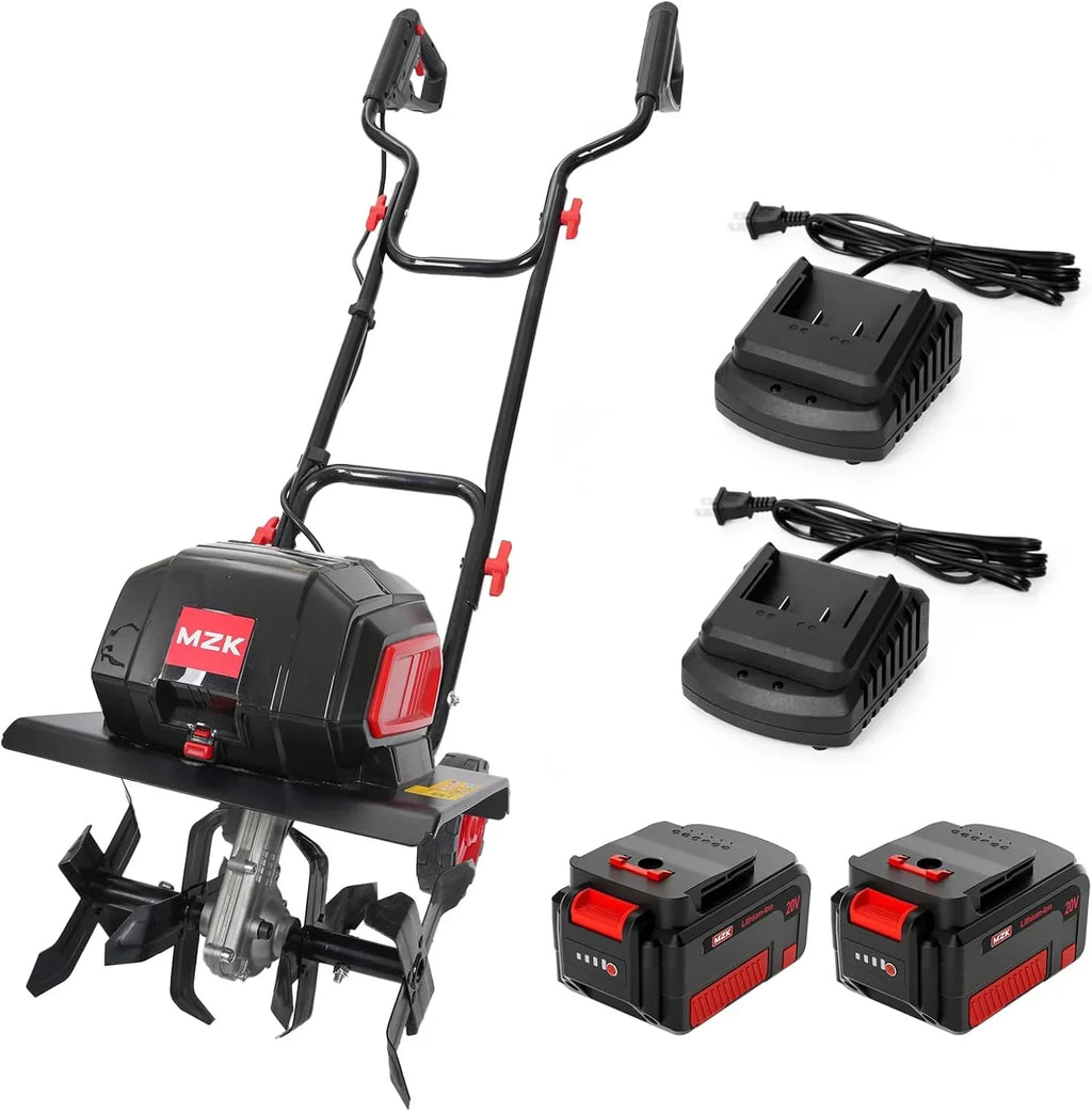 MZK 40V 12-inch Cordless Garden Tiller Battery Powered Garden Cultivator 2 x 4.0Ah Battery