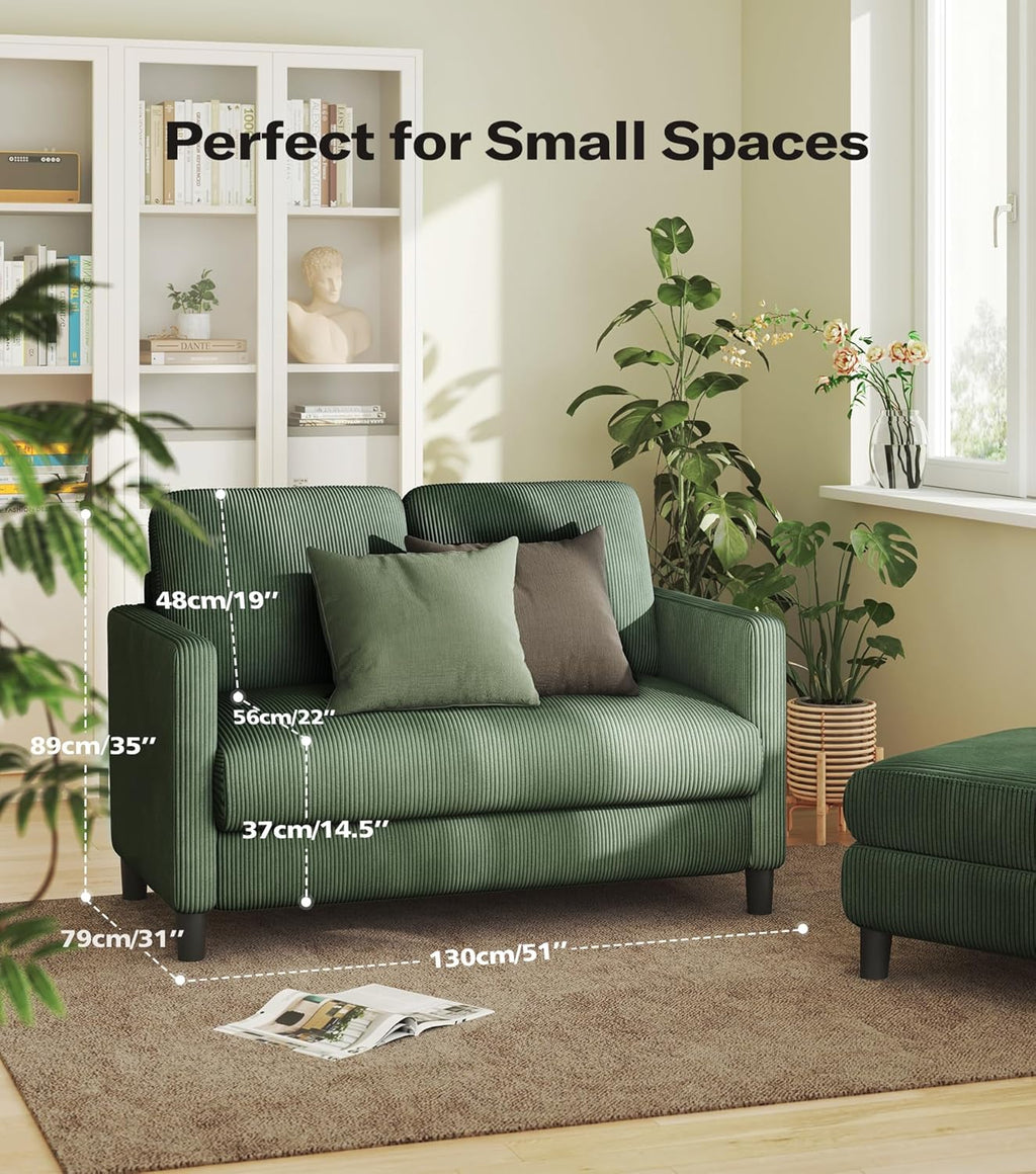 Loveseat Sofa 51" Love Seat Comfy Corduroy Small Loveseat Small Spaces Tool-Free Setup Couch