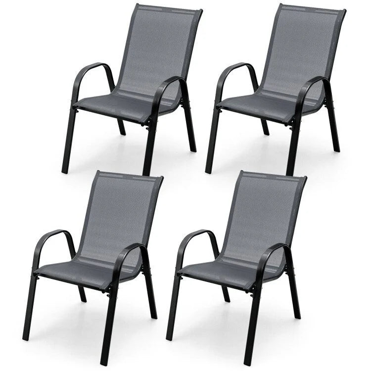 4 Pieces Stackable Patio Dining Chairs Set with Armrest - 29 x 21.5 x 35.5 (L x W x H)