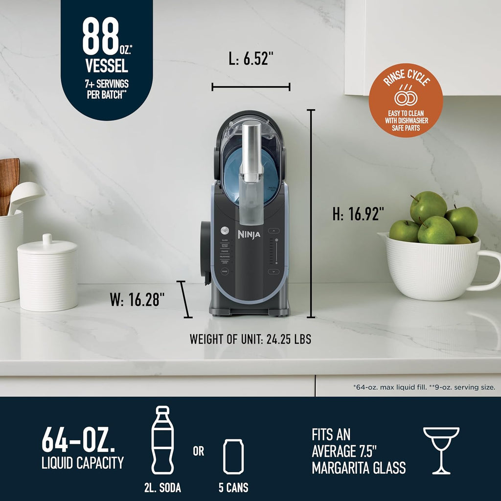 2025 88 oz. Frozen Drink & Slushie Machine, 5 Preset Programs, Margaritas, Frappés, and More, Premium Accents, Black, FS301