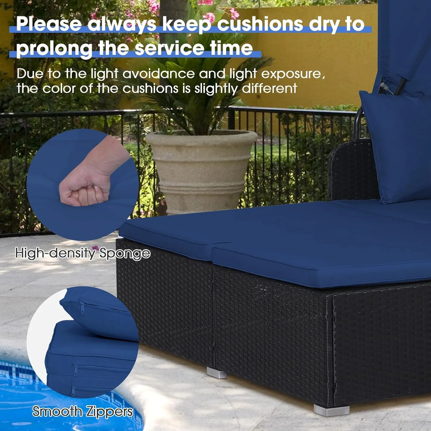 RELAX4LIFE Patio Outdoor Daybed Canopy Wicker Sunbed Cushions Lounge Bed Conversation