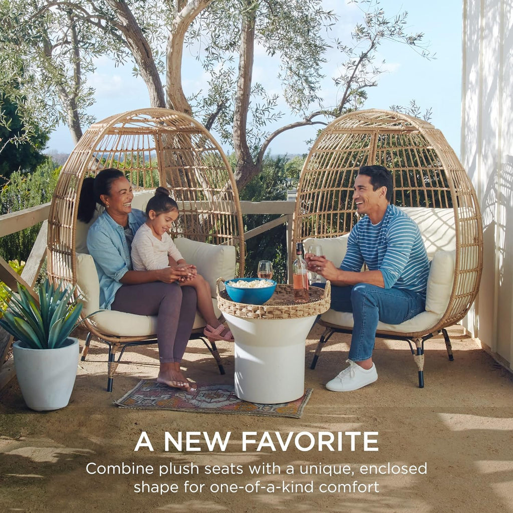 Best Choice Products Wicker Egg Chair Oversized Indoor Outdoor Lounger for Patio Backyard Living Room w/ 4 Cushions Steel Frame 440lb Capacity - Ivory