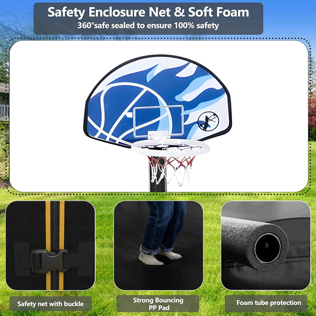 Upgraded 16Ft Trampoline with Basketball Hoop & Net