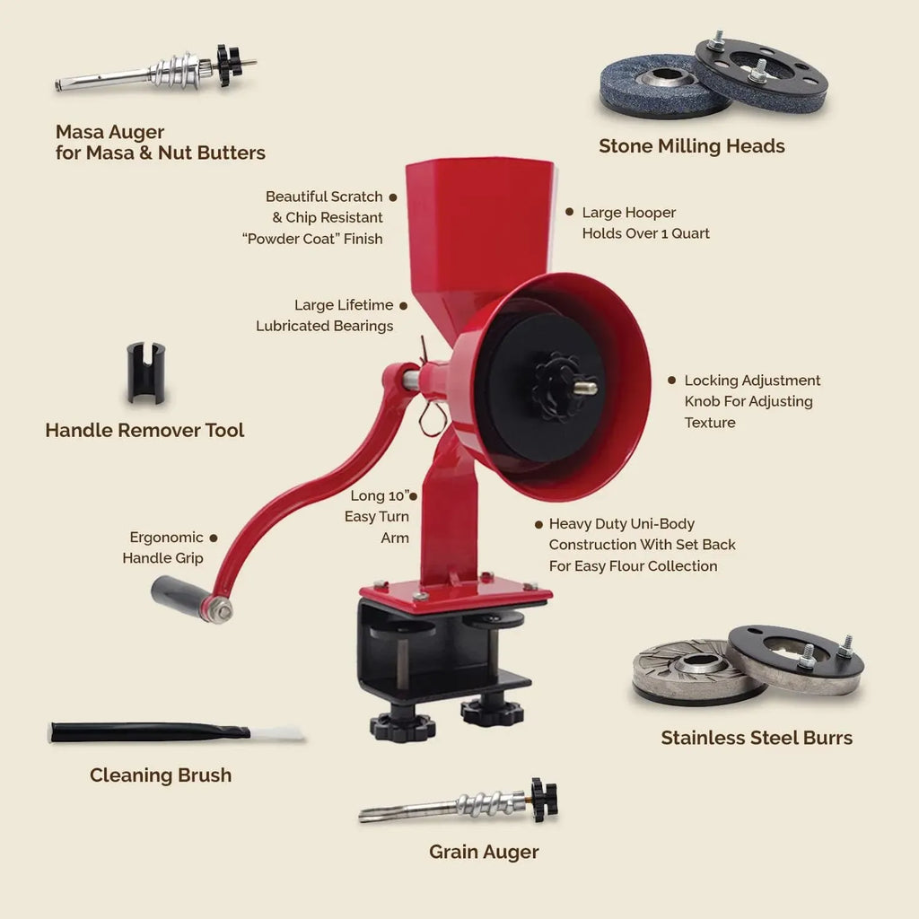 Manual Manual Grain Mill Red Miracle Primary Deluxe Dry and Oily grain   Kitchen flour mill, wheat stone mill