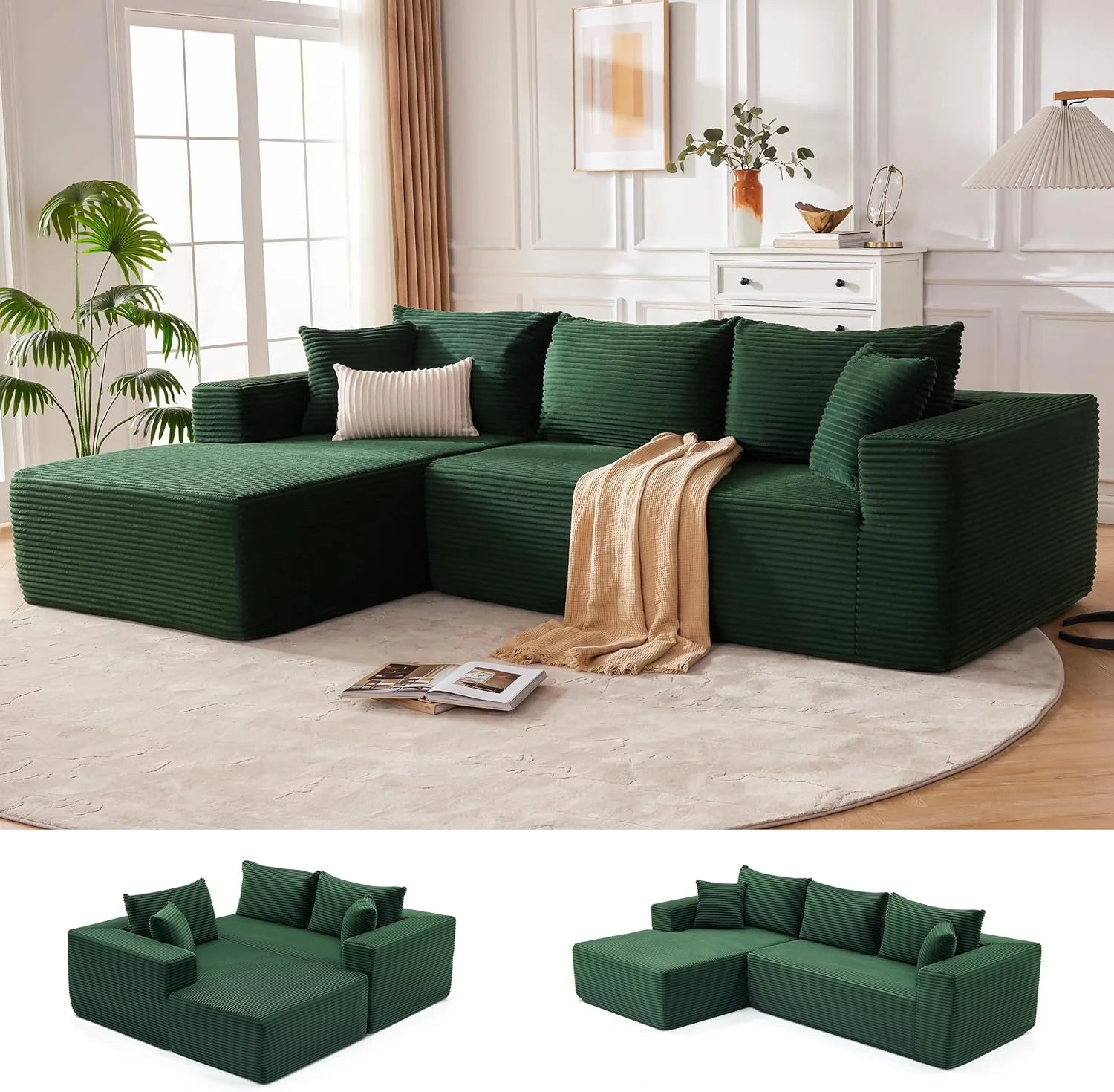 110 Cloud Sectional Couch, Boneless Sofa for Living Room Modular Sectional Sofa with Deep Seat