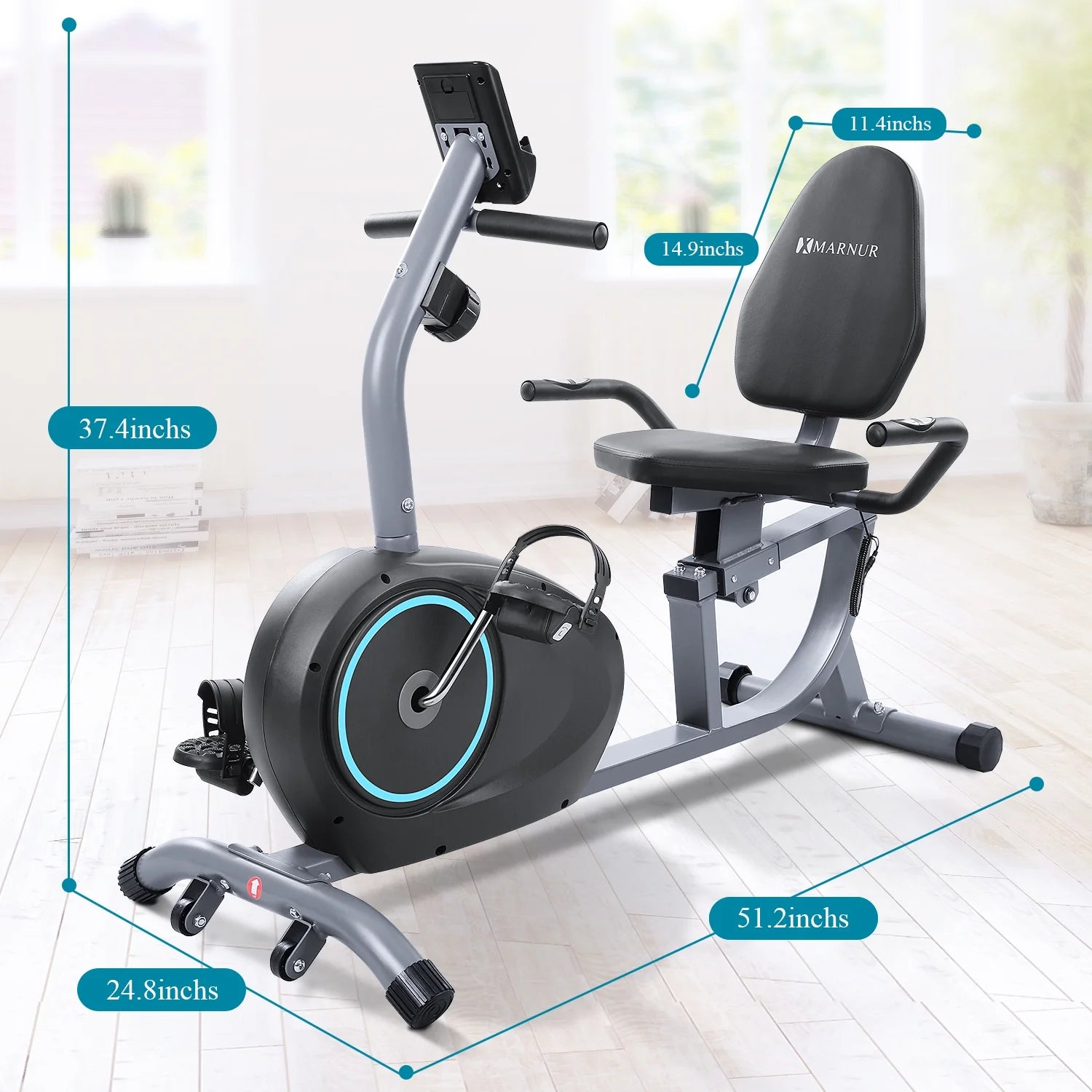 2025 Recumbent Exercise Bike with 8 Levels Adjustable Resistance, LCD Monitor, Pad Holder, Wheels