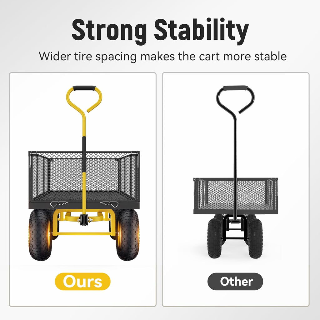 Steel Garden Cart 2-in-1 1400 lbs Heavy Duty Utility Wagon with Removable Mesh Sides to Convert into Flatbed 240?? U-Turn 13" Pneumatic Tires Garden Wagon for Farm Yard Lawn Garden Camping