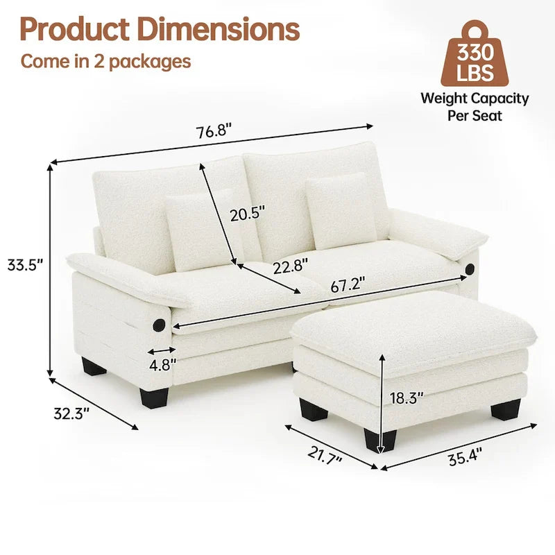 Modular Sectional Sofa, Comfy Cloud Couch Sectional Sofa with Ottoman, Deep Seat Sofa Sleeper for Living Room