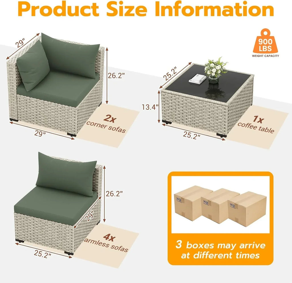 UDPATIO Outdoor Patio Furniture Set 7-Piece PE Wicker Sectional Sofa Outdoor Conversation Set