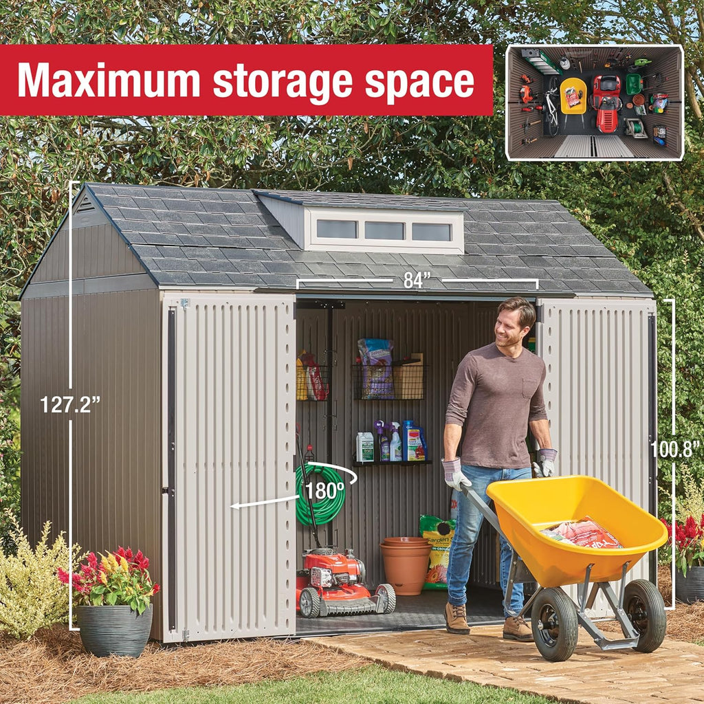 Rubbermaid Resin Outdoor Storage Shed With Floor Weather Resistant Gray Organization for Home