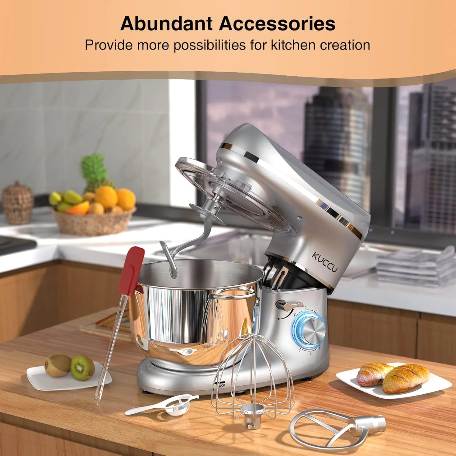 Stand Mixer 6.5 Qt 660W 6-Speed Tilt-Head Food Dough Mixer, Kitchen Electric Mixer with Stainless Steel Bowl,Dough Hook,Whisk, Beater, Egg white separator