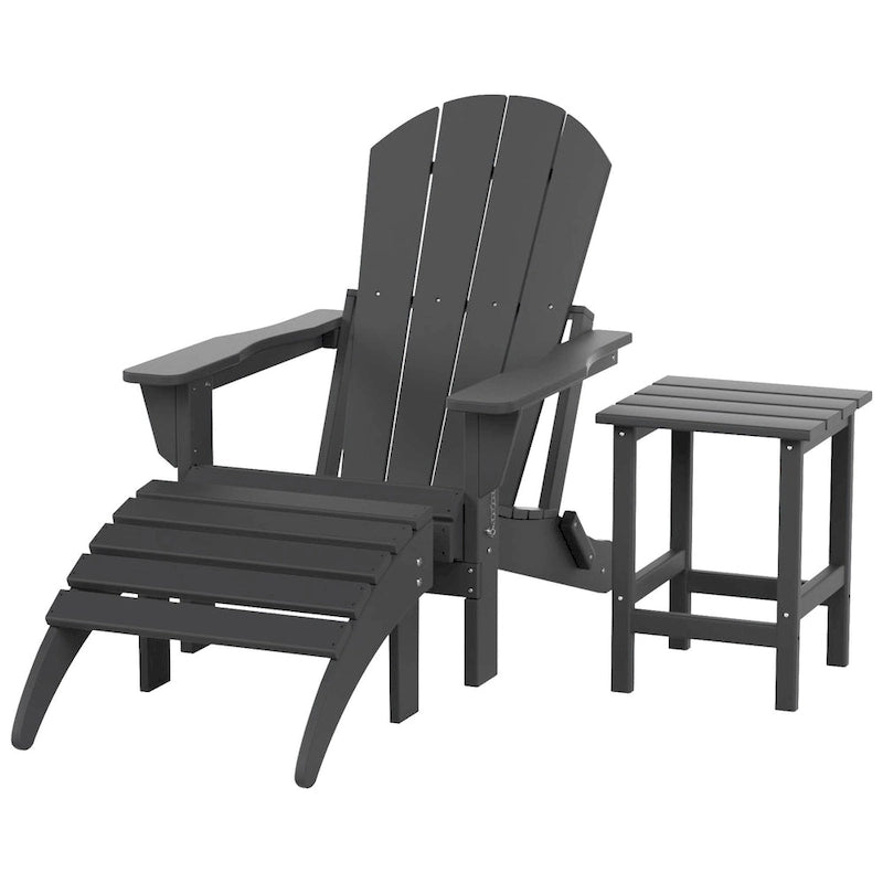 Polytrends Laguna Hdpe All Weather Outdoor Patio Foldable Adirondack Chair With Ottoman And Side Table (3-Piece Set)