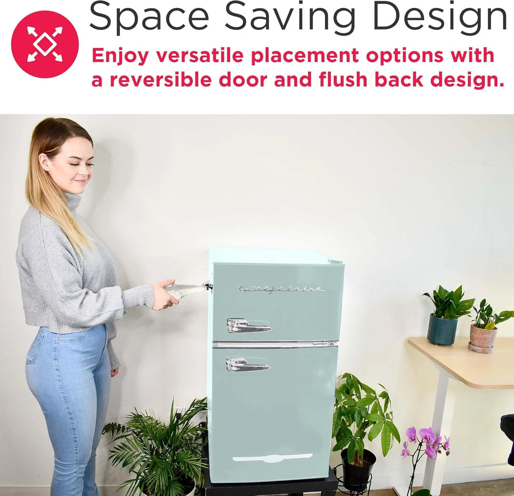 Frigidaire Retro Mini Fridge with Freezer & Side Bottle Opener-Small 2 Door Refrigerator for Office Bar or College Dorm Room-3.1 Cu Ft – 19”"D x 20.5" W x 33.5" H